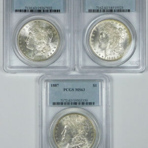 1881-S, 1885-O & 1887 Morgan Silver Dollar Set - PCGS MS 63
