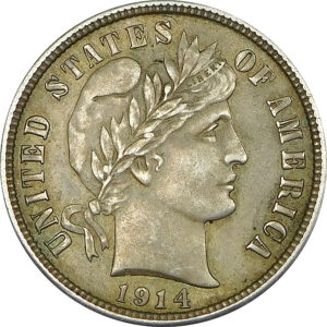 1914 Barber Dime - AU 55 #1