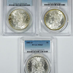 1881-S, 1884-O & 1885-O Morgan Silver Dollar Set - PCGS MS 63