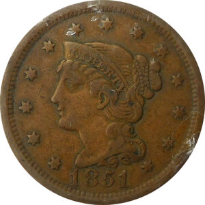 1851 Braided Hair Large Cent - XF 40