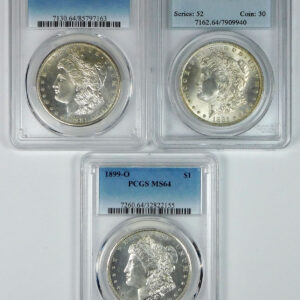 1881-S, 1885-O & 1899-O Morgan Silver Dollar Set - PCGS MS 64