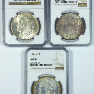 1884-O, 1900-O & 1904-O Morgan Silver Dollar Set - NGC MS 63