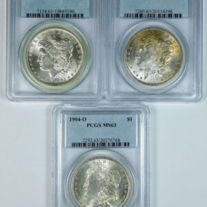 1884-O, 1899-O & 1904-O Morgan Silver Dollar Set - PCGS MS 63