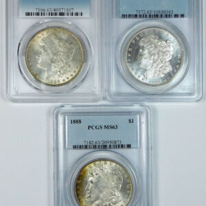1886, 1887 & 1888 Morgan Silver Dollar Set - PCGS MS 63