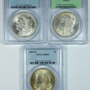 1884-O, 1885-O & 1899-O Morgan Silver Dollar Set - PCGS MS 63