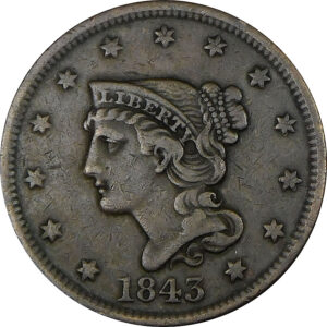 1843 Small Letters Braided Hair Large Cent - XF 45