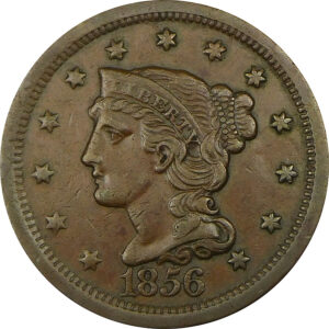 1856 Slanted 5 Braided Hair Large Cent - AU 50