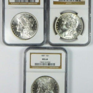 1881-S, 1884-O & 1887 Morgan Silver Dollar Set - NGC MS 64