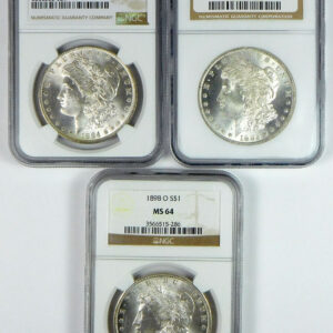 1884-O, 1885-O & 1898-O Morgan Silver Dollar Set - NGC MS 64