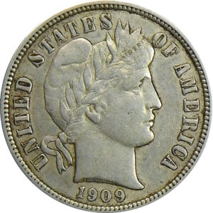 1909 Barber Dime - AU 50